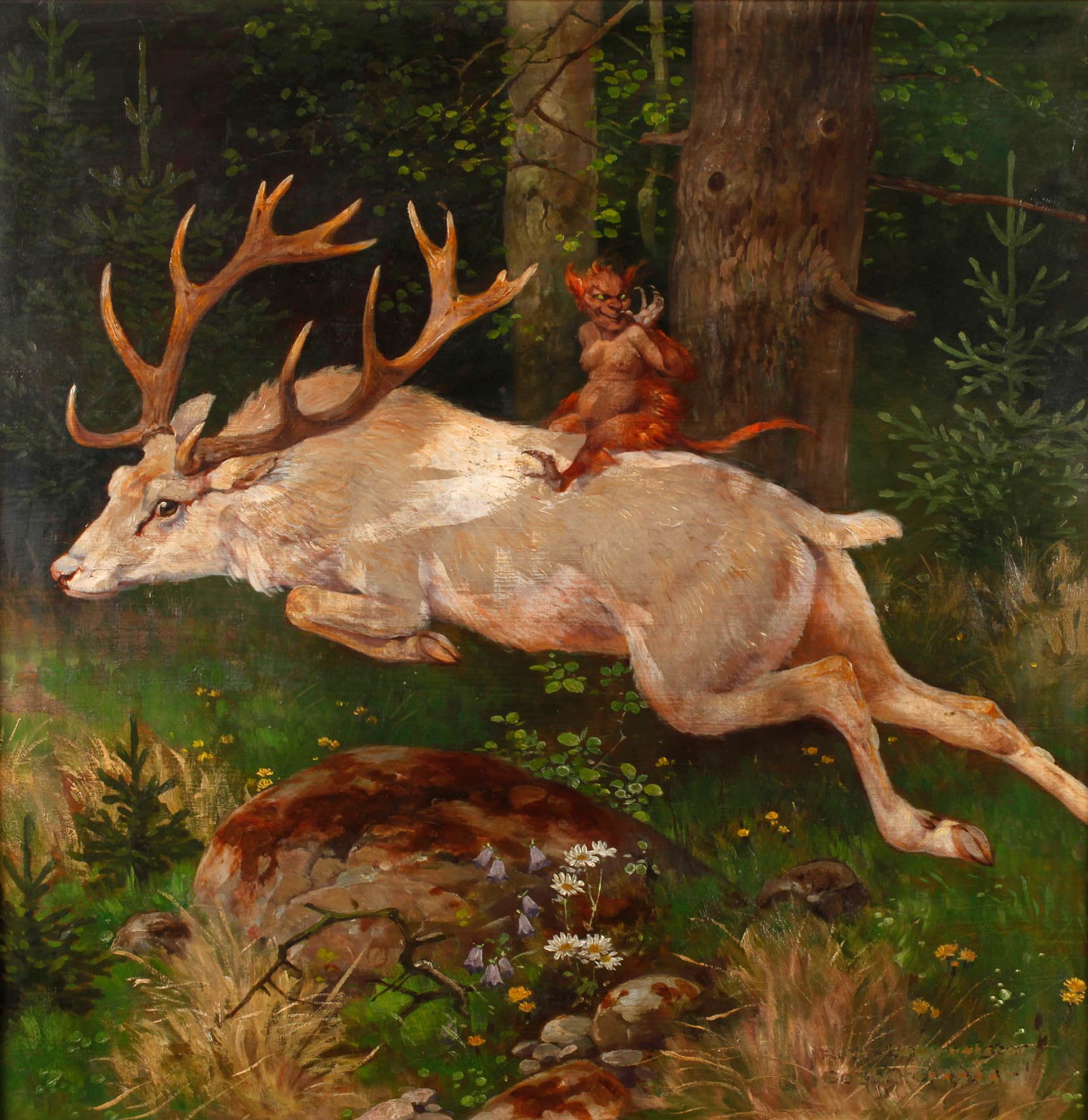 Richard Borrmeister, attr., Teufelchen auf weißem Hirsch