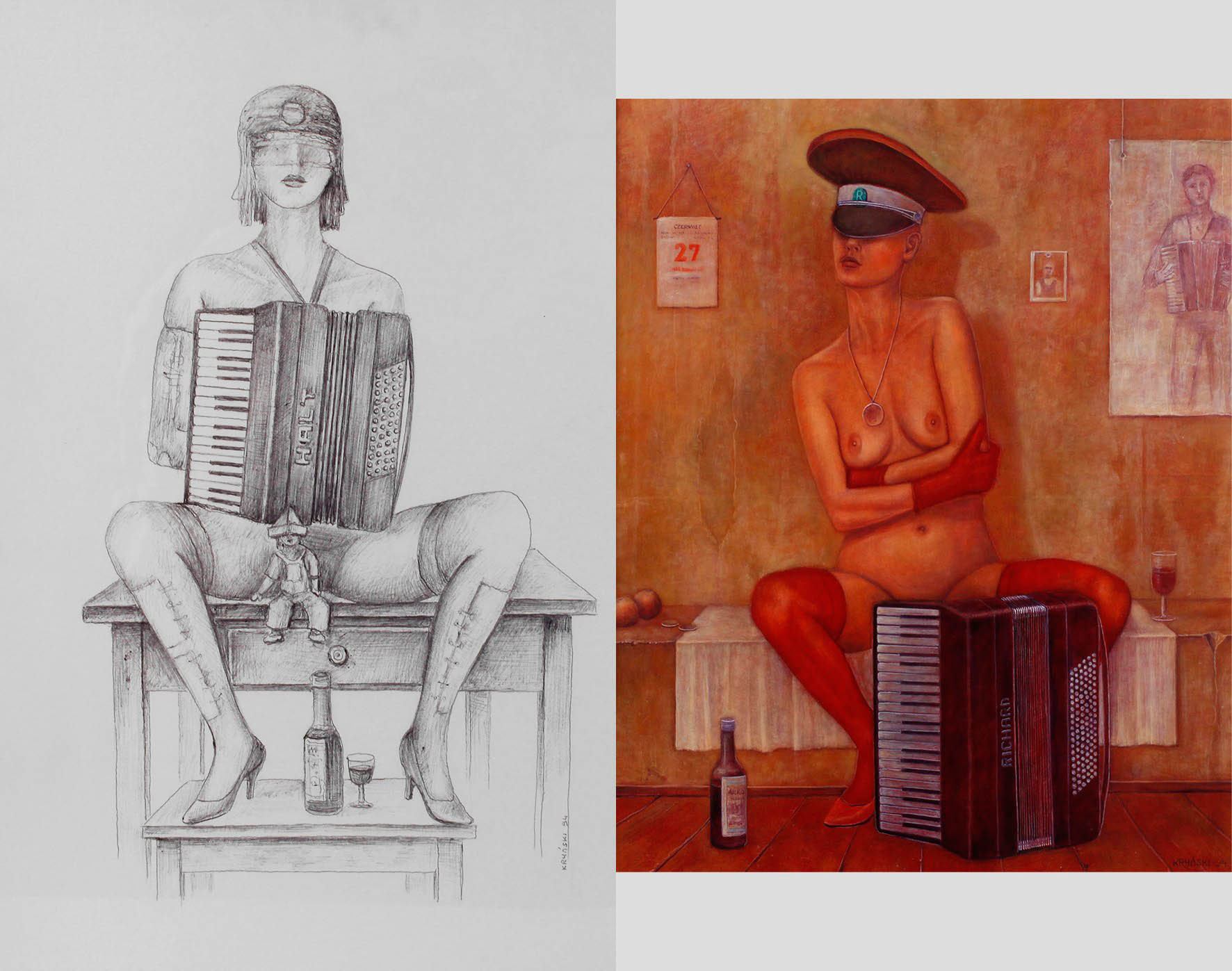 Ryszard Krynski, Nackte Akkordeonspielerin mit Rotwein