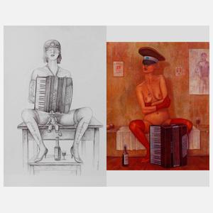 Ryszard Krynski, Nackte Akkordeonspielerin mit Rotwein