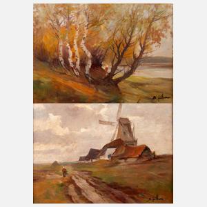 Bruno Hüttner, Landschaft und Windmühle