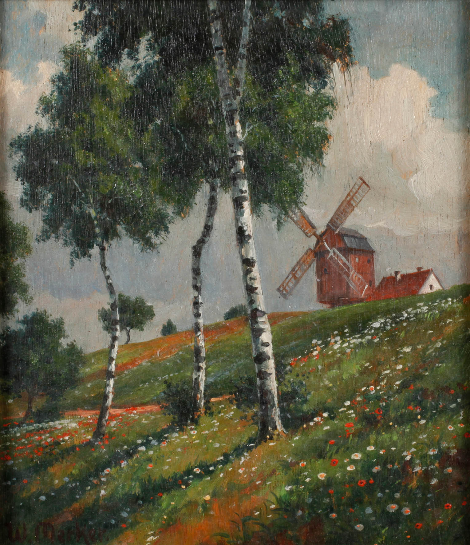 Walter Merker, Windmühle in Frühlingslandschaft