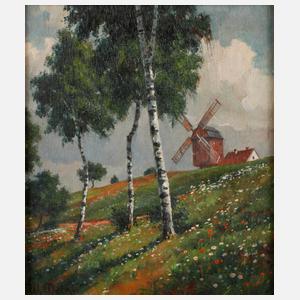 Walter Merker, Windmühle in Frühlingslandschaft