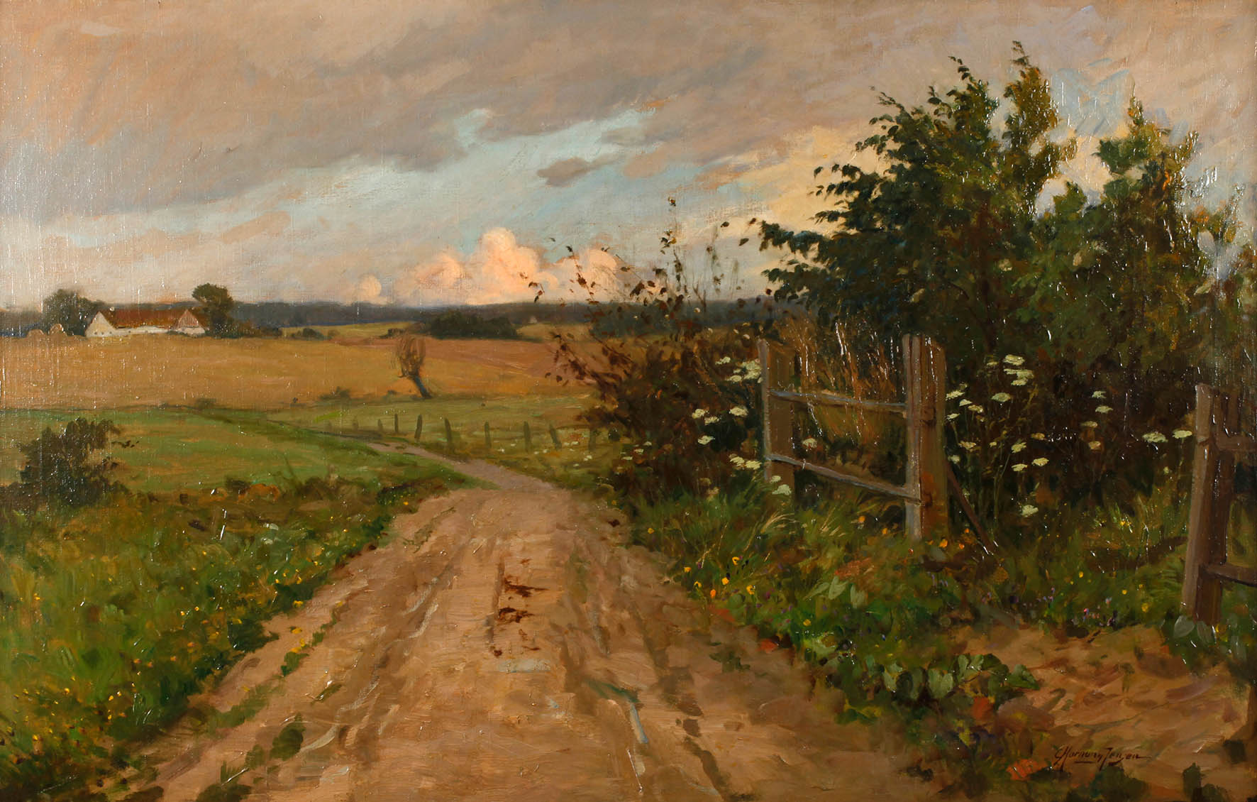 Carl Hornung-Jensen, Landstraße in weiter Sommerlandschaft