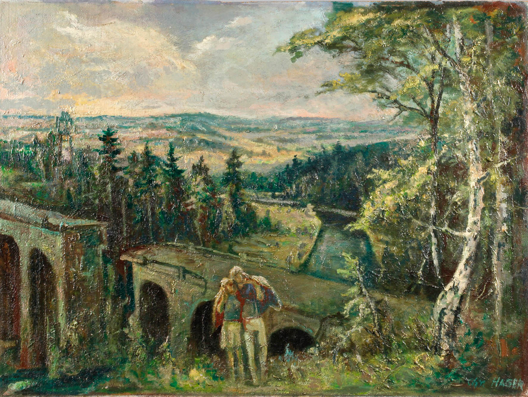 Christian Hager, Sommerlandschaft mit Liebespaar