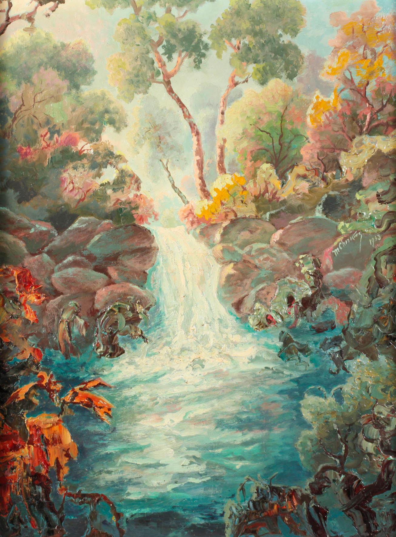 Mihail Cherkas, Flusslandschaft mit Wasserfall