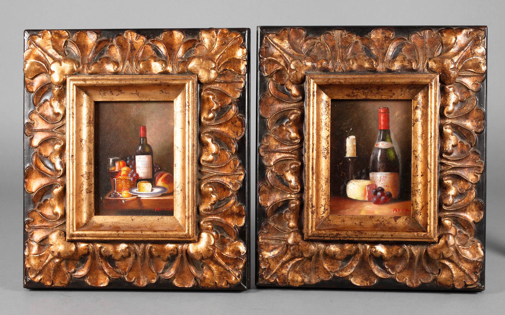 Allen, Paar Stillleben mit Weinflaschen