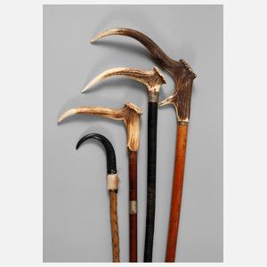 Vier jagdliche Spazierstöcke