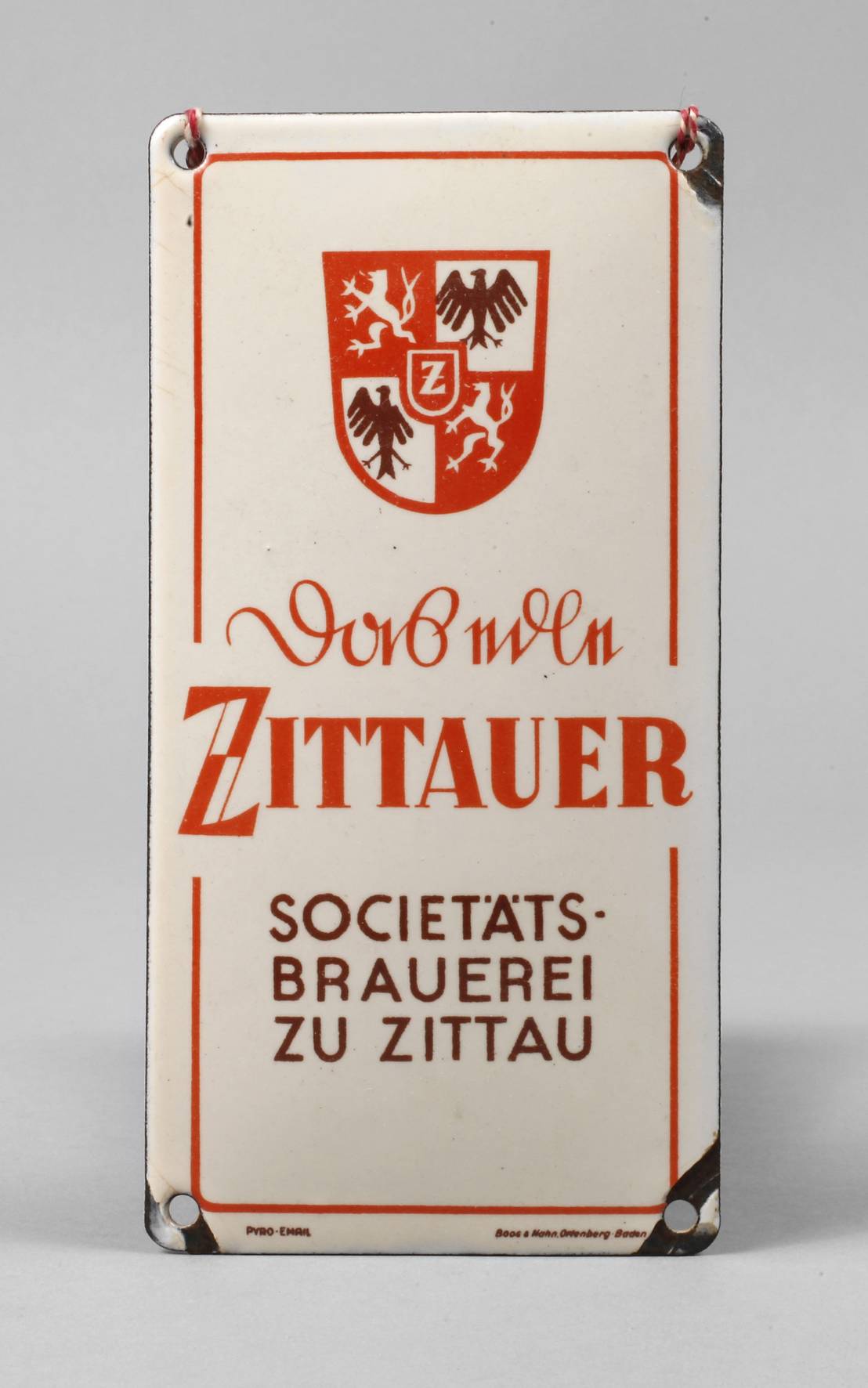 Kleines Emailschild Zittauer Brauerei