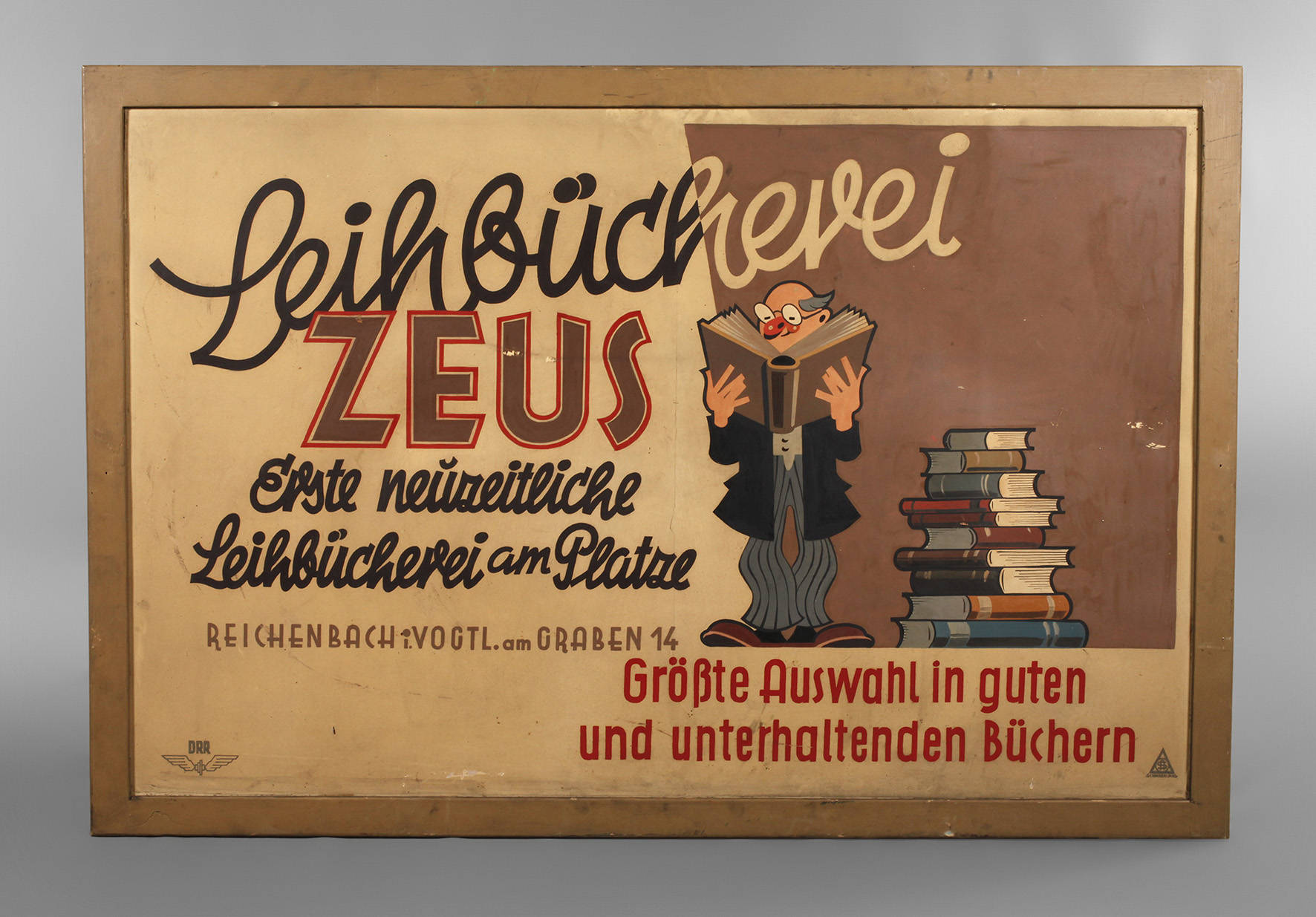 Werbetafel Leihbücherei Zeus