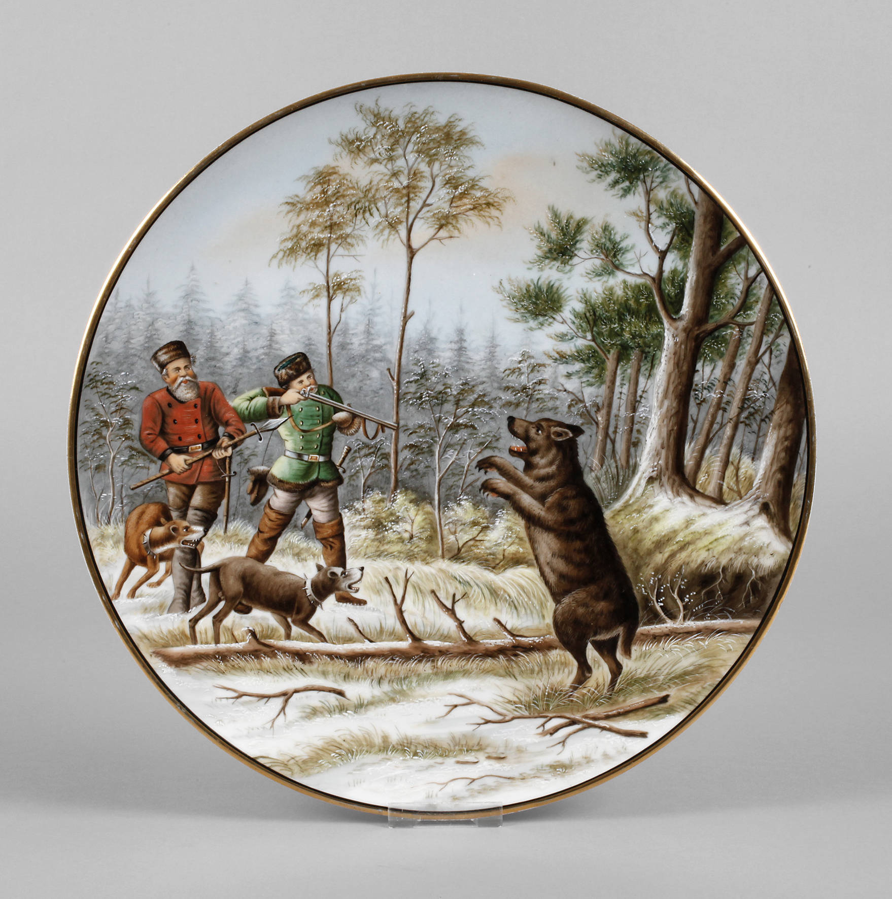 Großer Wandteller russische Bärenjagd
