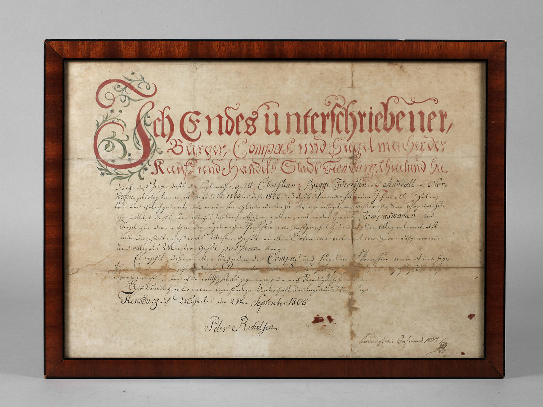 Lehrbrief der Segelmacher Flensburg