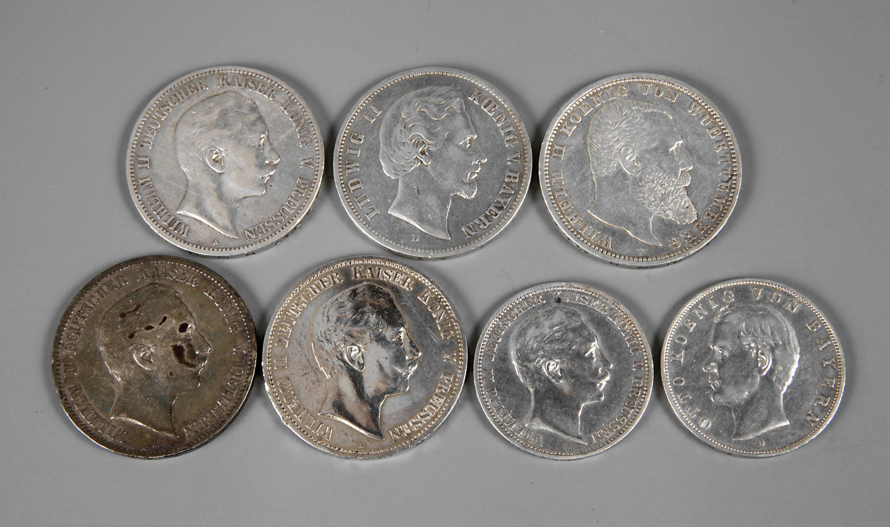 Sieben Münzen Deutsches Reich