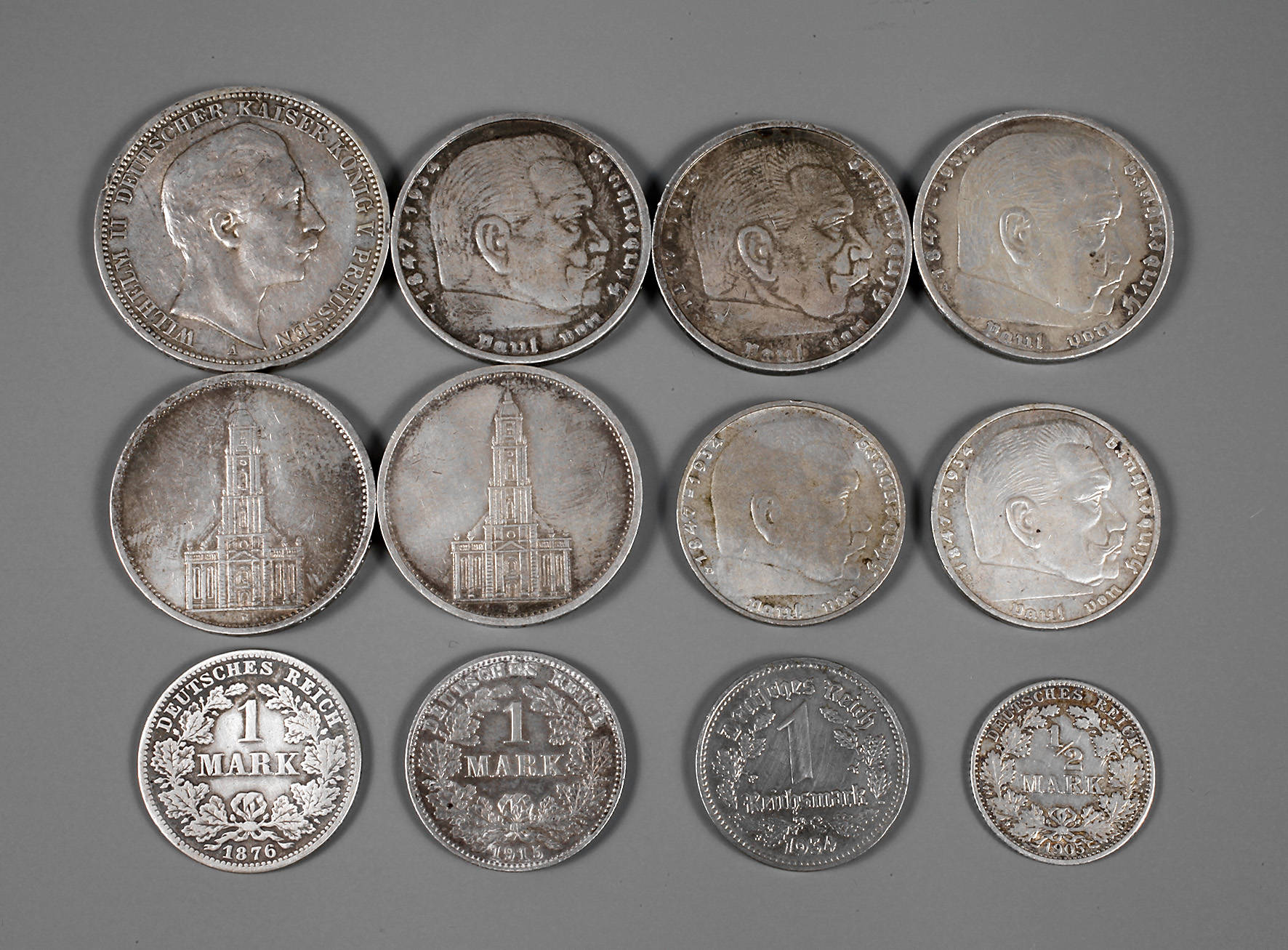 Zwölf Münzen Deutsches und III. Reich