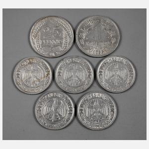 Sieben Münzen Deutsches Reich