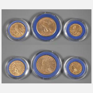 Drei Goldmünzen USA