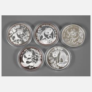 Fünf Silbermünzen China