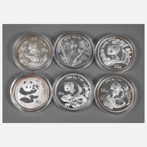 Sechs Silbermünzen China