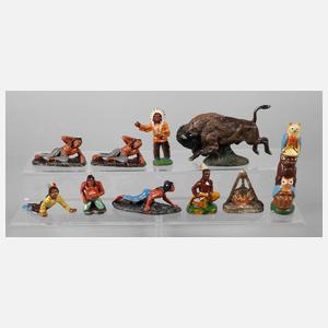 Konvolut Masseindianer mit Lineol Bison