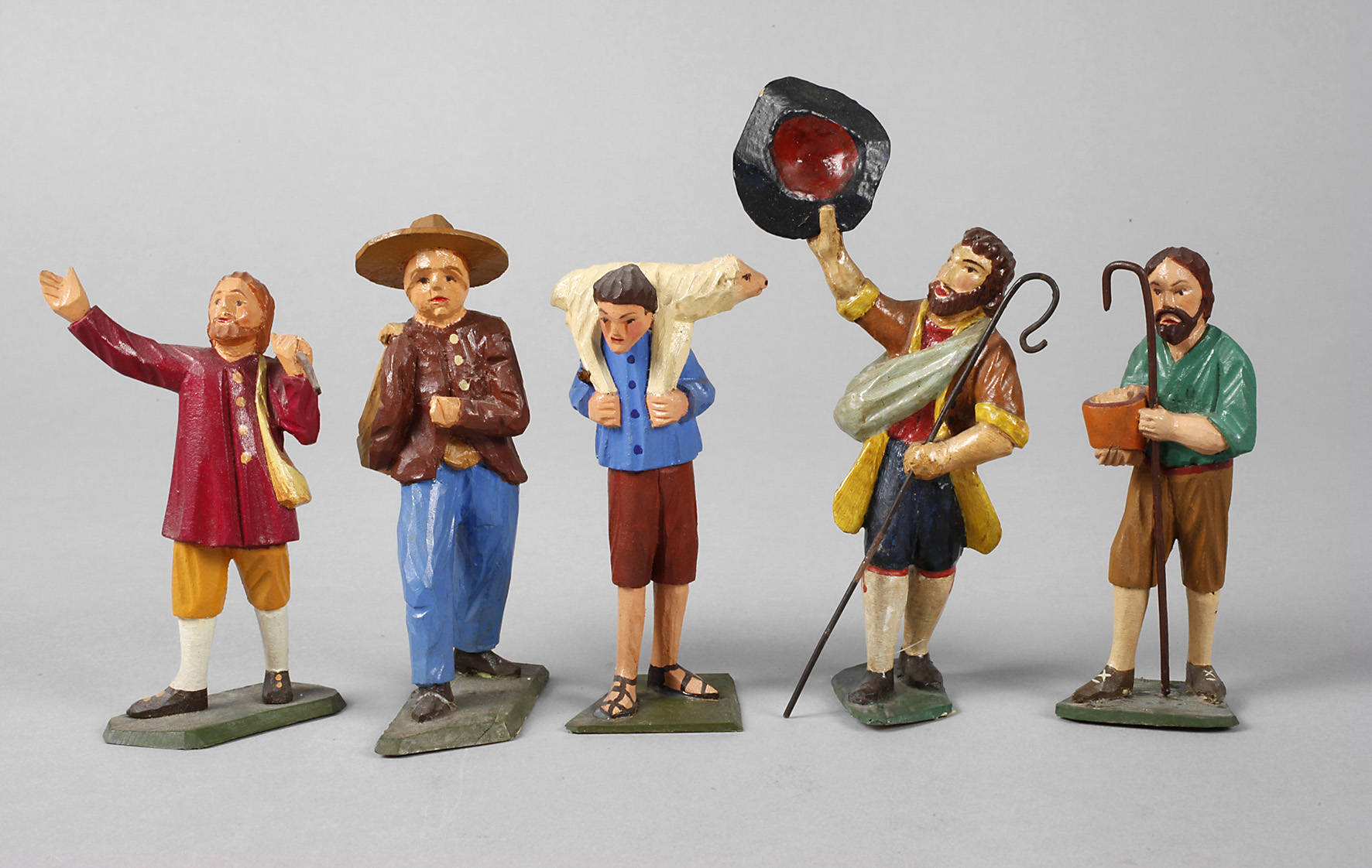 Fünf Krippenfiguren Erzgebirge