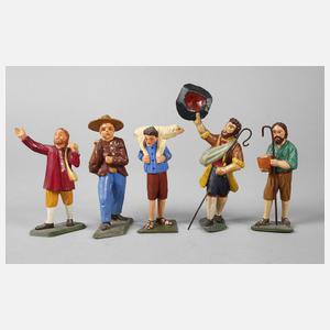 Fünf Krippenfiguren Erzgebirge