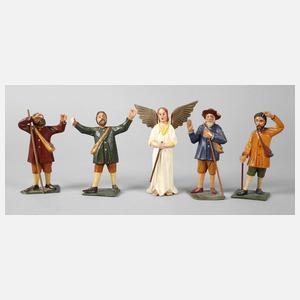 Fünf Krippenfiguren Erzgebirge