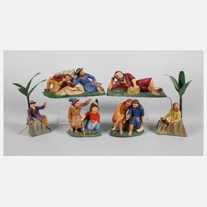 Sechs Krippenfiguren Erzgebirge