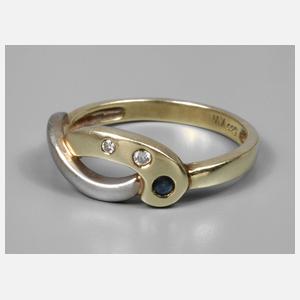 Damenring mit Saphir und Brillanten