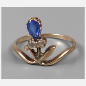 Damenring mit synthetischem Saphir und Diamanten