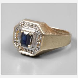 Herrenring mit Saphir und Diamanten