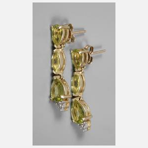 Paar Ohrhänger mit Peridot und Diamanten