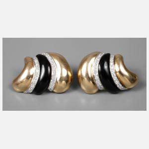 Paar Ohrringe mit Onyx und Brillanten