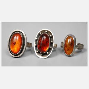 Konvolut Silberringe mit Bernstein