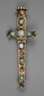 Anstecknadel als Kreuz mit Perlen und Türkisen