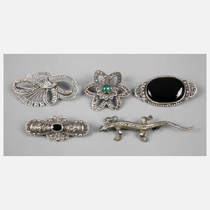 Konvolut Broschen mit Markasitbesatz