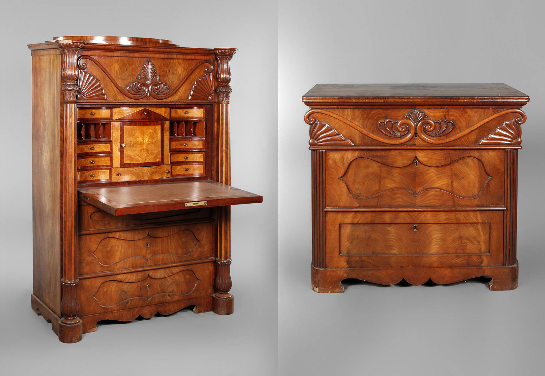Außergewöhnlicher Biedermeiersekretär mit Kommode