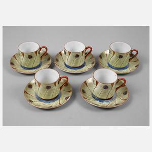 Fünf Mokkatassen Pfauendekor