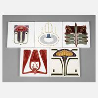 Fünf Jugendstilfliesen Meissen Teichert111