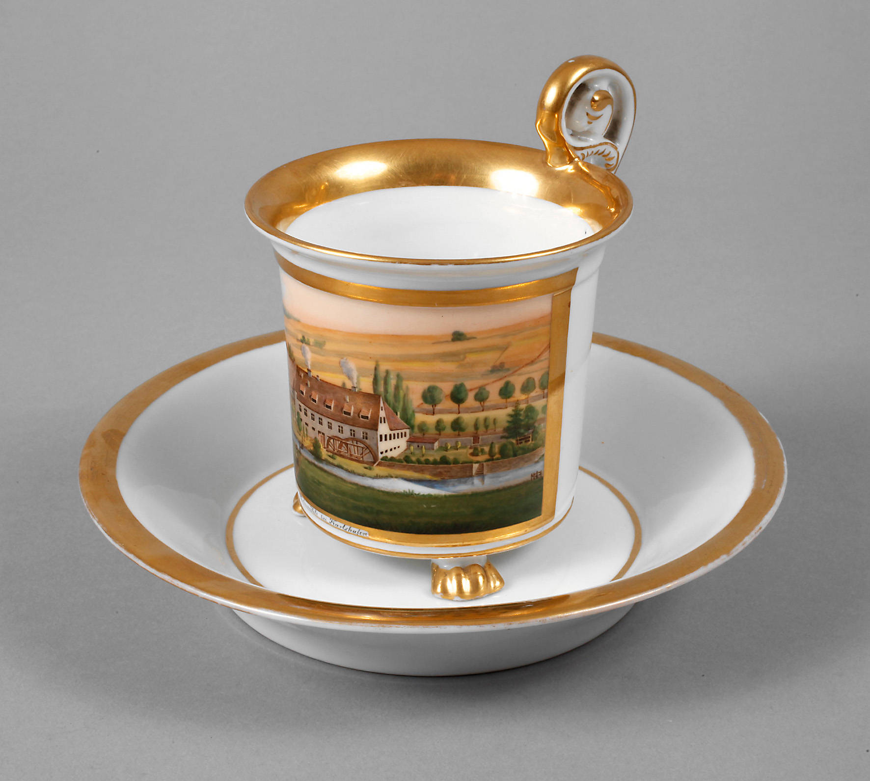 Biedermeier-Ansichtentasse ”Die Farbemühle bei Karlshafen”