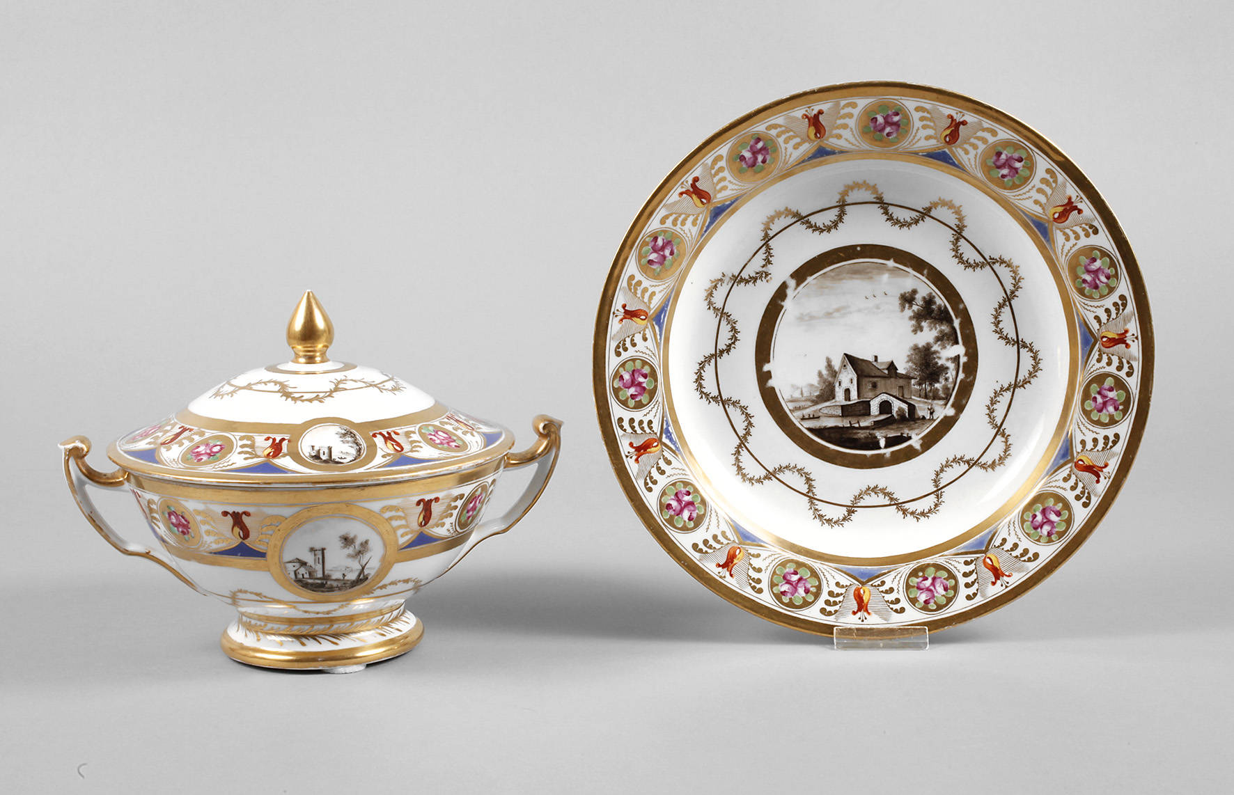 Deckelterrine und Teller Biedermeier