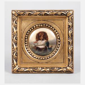 Kleine jagdliche Porzellanbildplatte