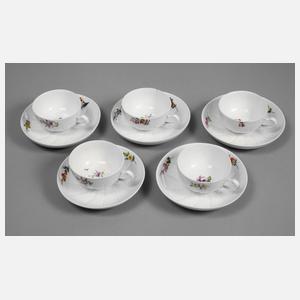 Meissen fünf Tassen mit Untertassen