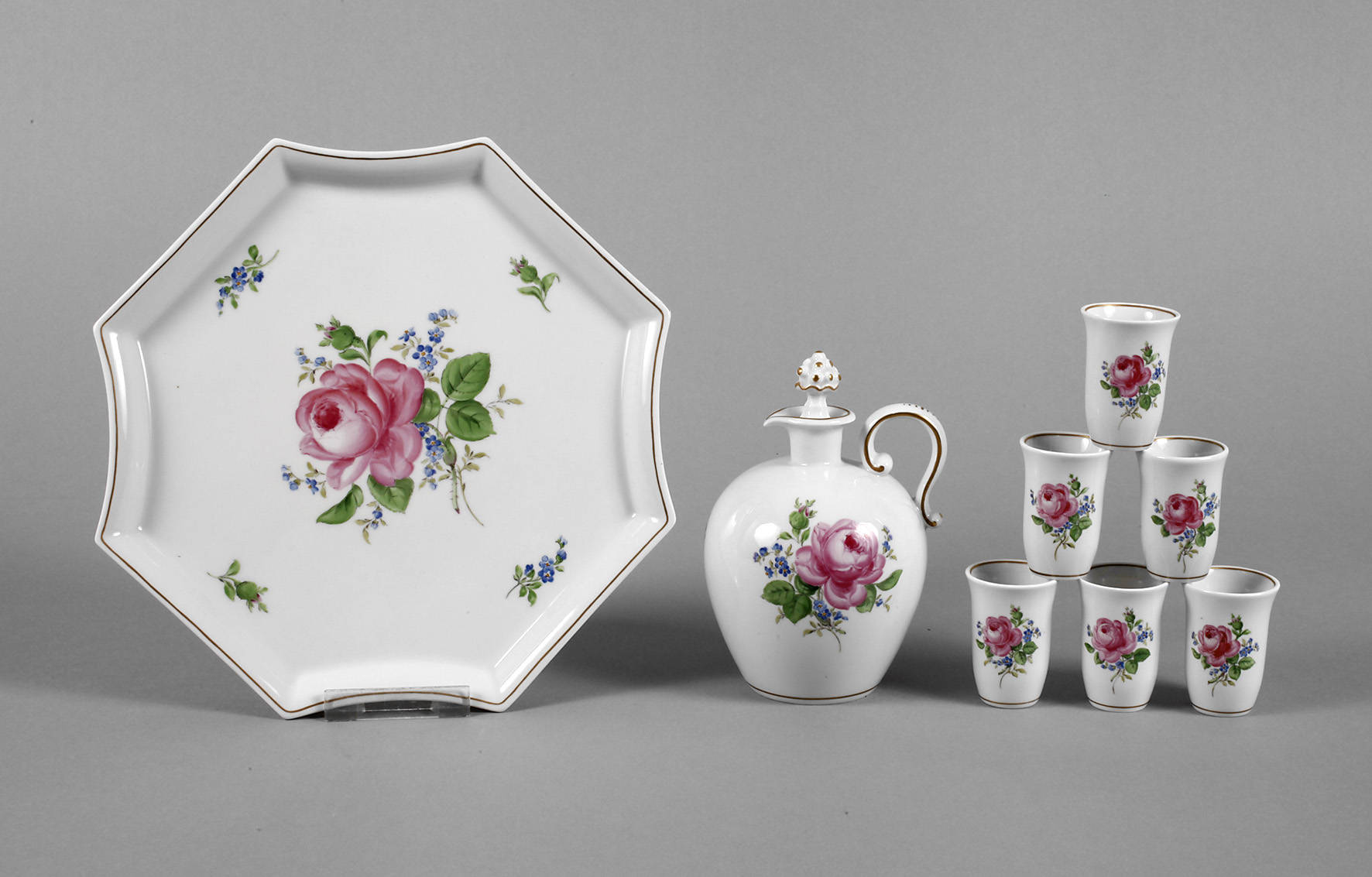 Meissen Likörset Rote Rose