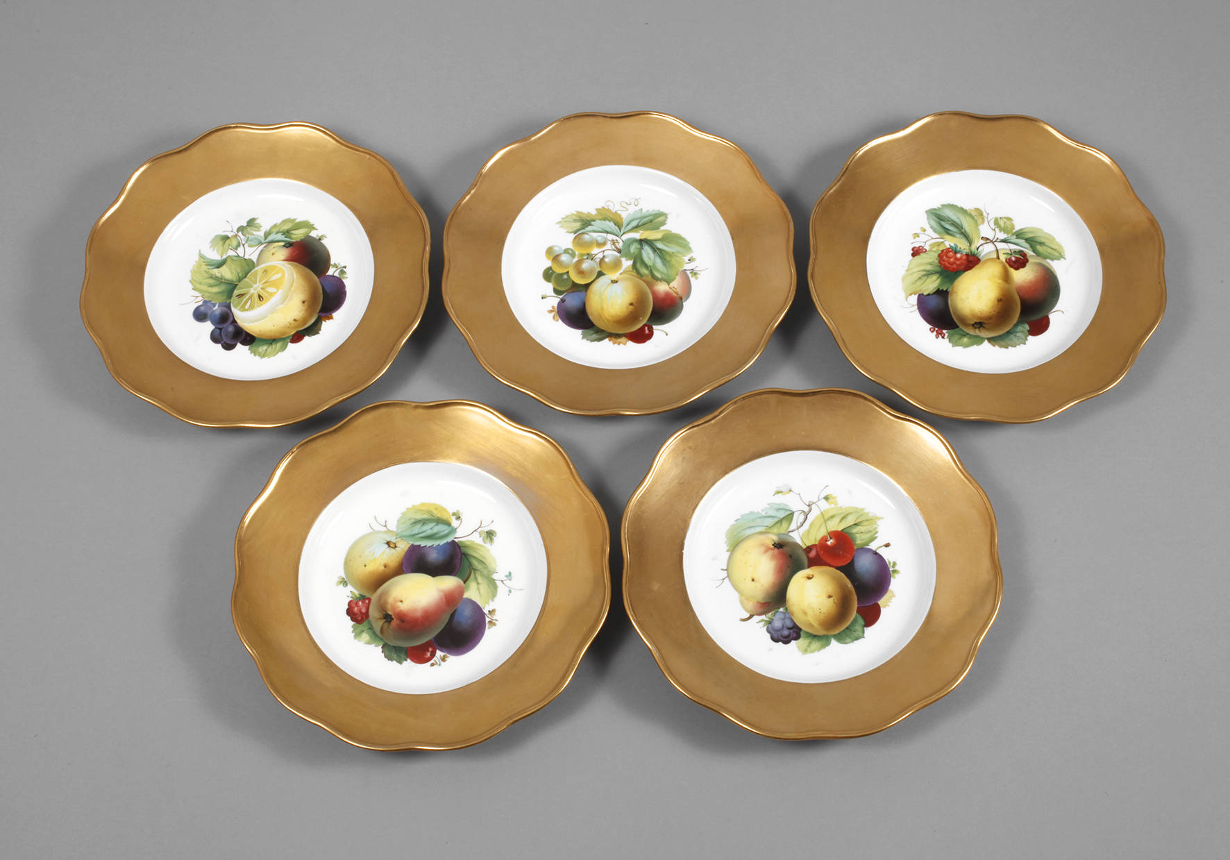 Meissen fünf Obstteller mit Goldrand