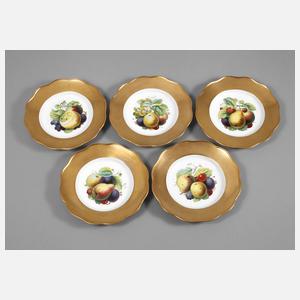 Meissen fünf Obstteller mit Goldrand