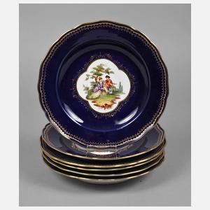Meissen sechs Teller mit Watteauszenen