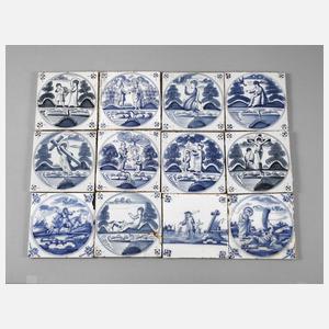 Zwölf Delfter Kacheln