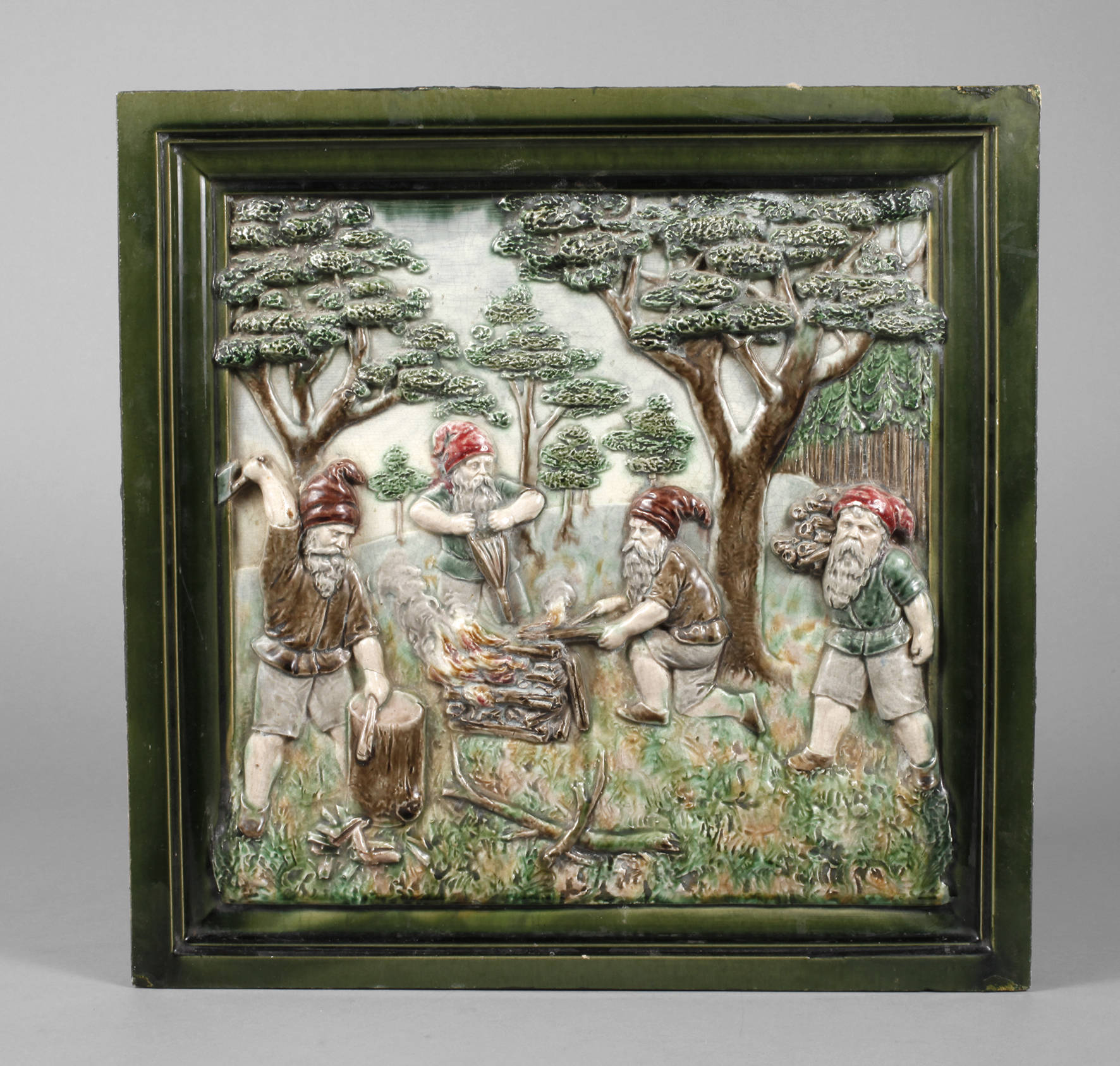 Große Ofenkachel Zwergenmotiv