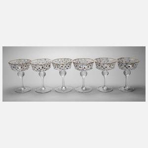 Sechs Sektschalen Emaildekor