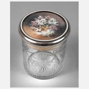 Klassizistische Glasdose mit Silberdeckel