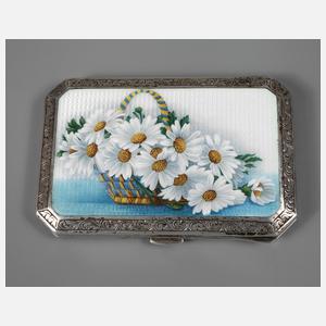 Silberdose mit emailliertem Blütenkorb